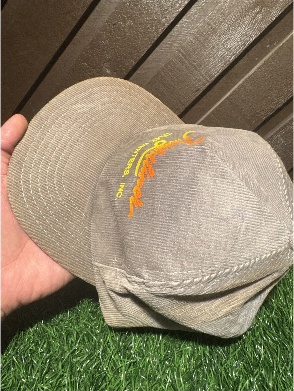 VTG Freightliner Truck Centers Hat Corduroy Snapback Cap Tan Orange 80s Vtg